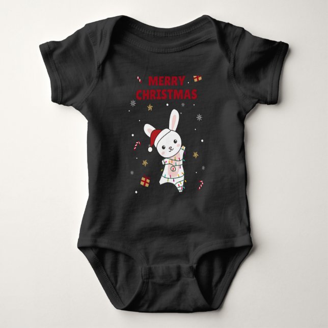 Body Para Bebé Bunny Merry Christmas Winter Animals Rabbits (Anverso)