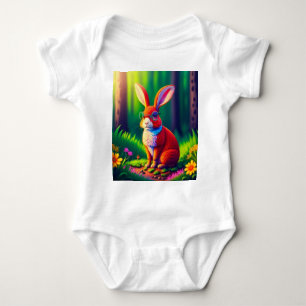 Body Para Bebé Bunny rojo sentado en la hierba verde