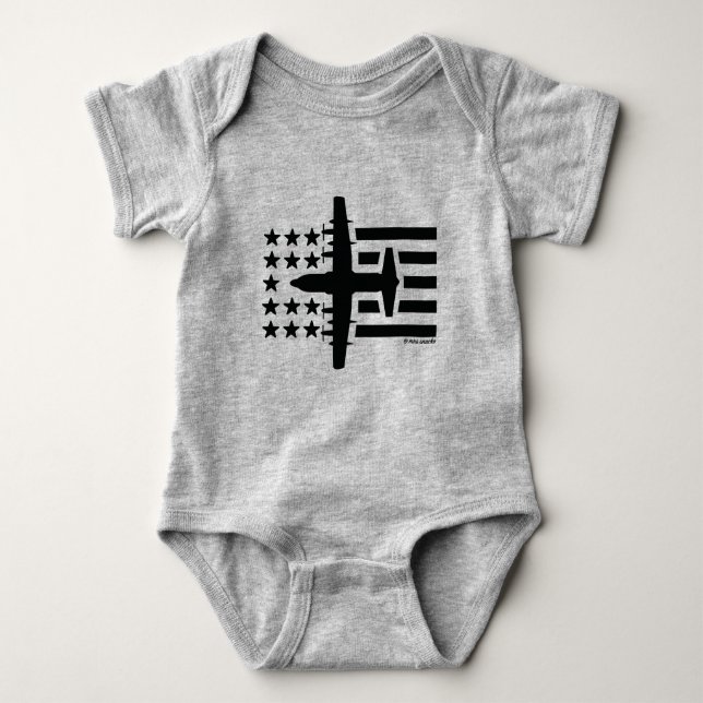 Body Para Bebé C-130 Hércules Black Jet Stars and Stripes (Anverso)