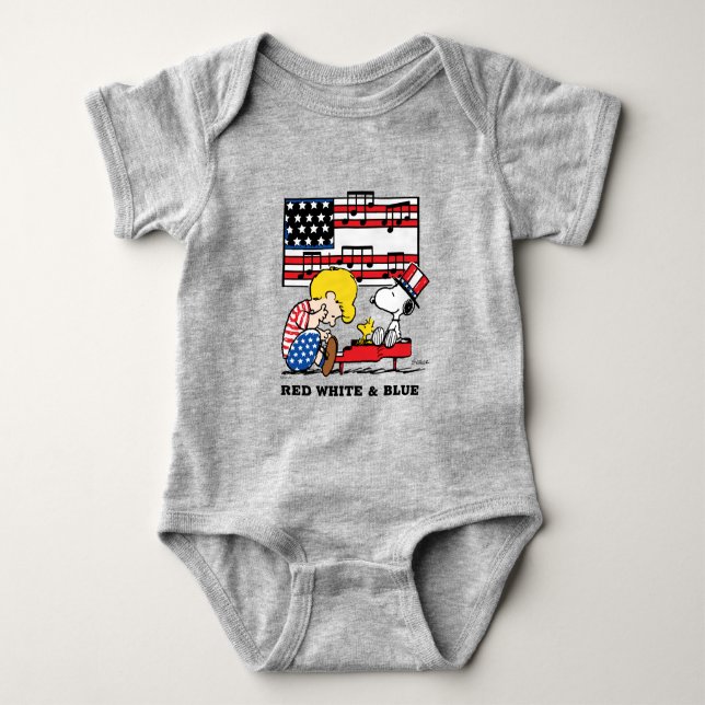 Body Para Bebé Cacahuetes | Schroeder patriótico, Woodstock y Sno (Anverso)