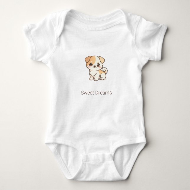 Body Para Bebé Cachorro Chibi Lindo Sueños Dulces Nombre Personal (Anverso)