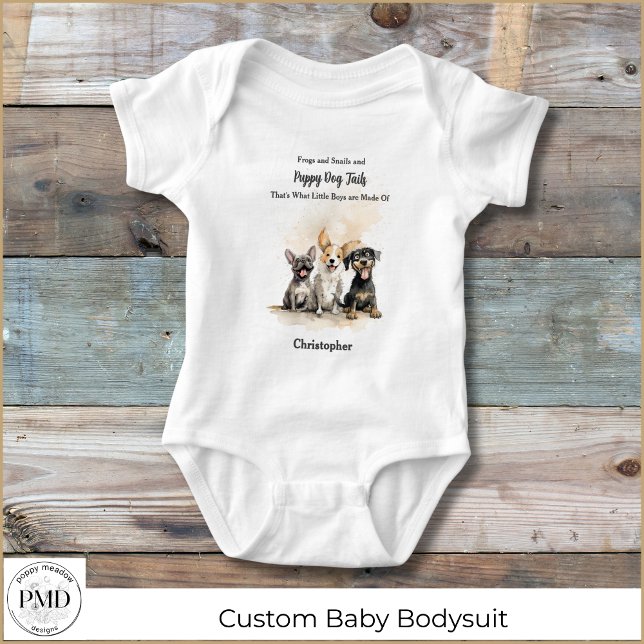 Body Para Bebé Cachorro de cachorro rima niño bebé personalizado (Puppy Dog Tails Nursery Rhyme Baby Boy Personalized Bodysuit with Watercolor Puppies, Boy's Name.)