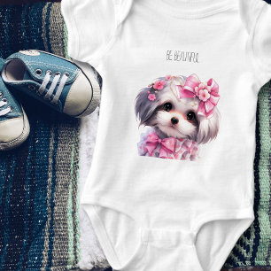 Body Para Bebé Cachorro Havanés Adorable Acuarela nombre personal
