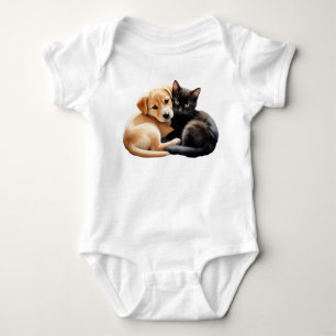 Body Para Bebé Cachorro Labrador con gatito negro lindo