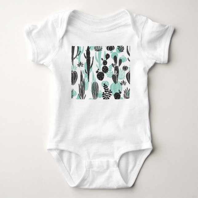 Body Para Bebé Cacti de mano dibujada: Doodle Seamless (Anverso)