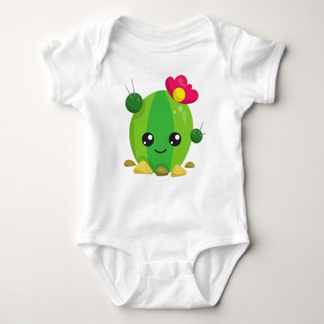 Body Para Bebé Cactus Cute, Cactus Kawaii, Cactus Verde, Flores (Anverso)