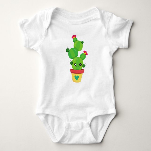 Body Para Bebé Cactus Cute, Cactus Verde, Cactus Kawaii, Flores (Anverso)