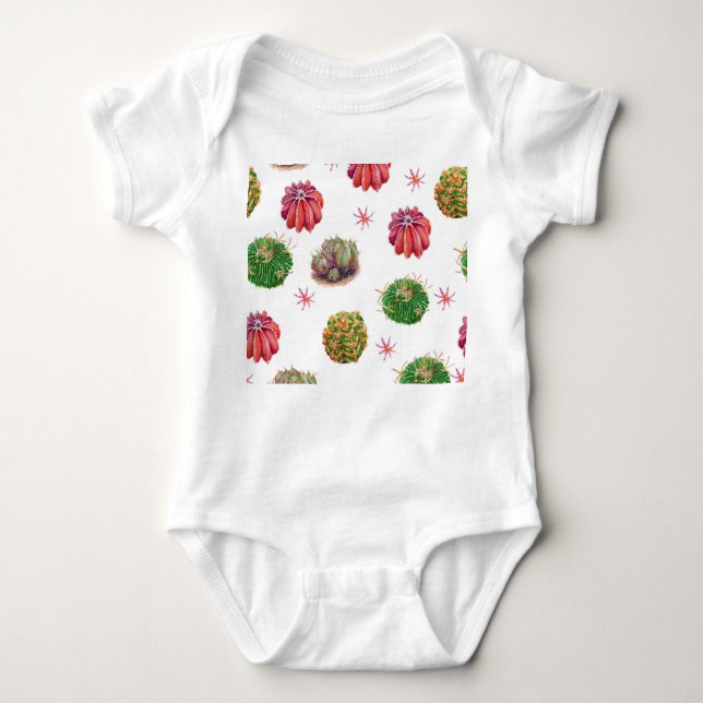 Body Para Bebé Cactus Floral: fondo acuarela (Anverso)