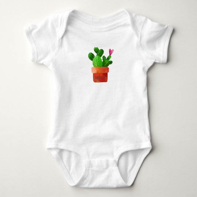 Body Para Bebé Cactus Heart Custom Name Cute Unisex (Anverso)
