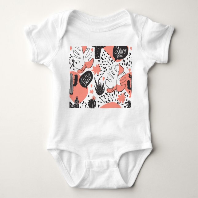 Body Para Bebé Cactus, monstera: moderno patrón sin costuras. (Anverso)