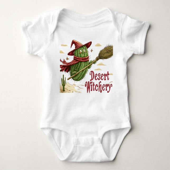 Body Para Bebé Cactus Sorcière en Désert, Illustration Halloween (Anverso)