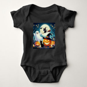 Body Para Bebé Calabaza, gato y fantasma de Halloween.