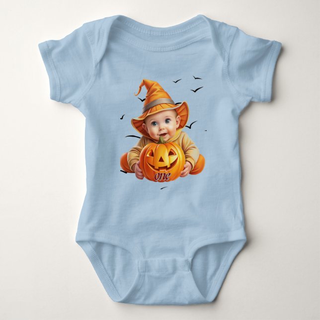 Body Para Bebé Calabaza infantil adorable con traje de halloween (Anverso)