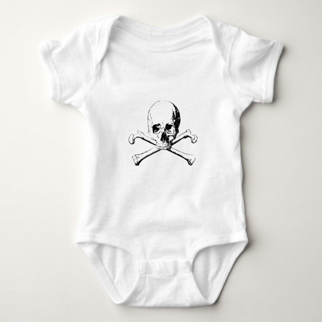 Body Para Bebé Calavera blanca y negra y huesos (Anverso)