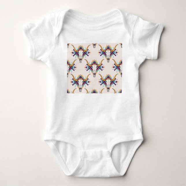 Body Para Bebé Calavera de toros tribales: Boho Seamless (Anverso)