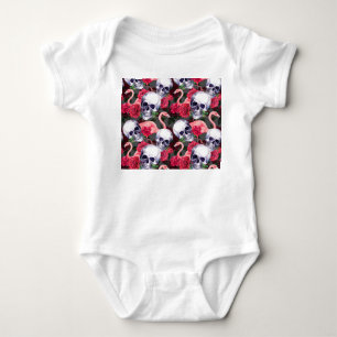 Body Para Bebé Calavera floral, flamingo sin costuras.