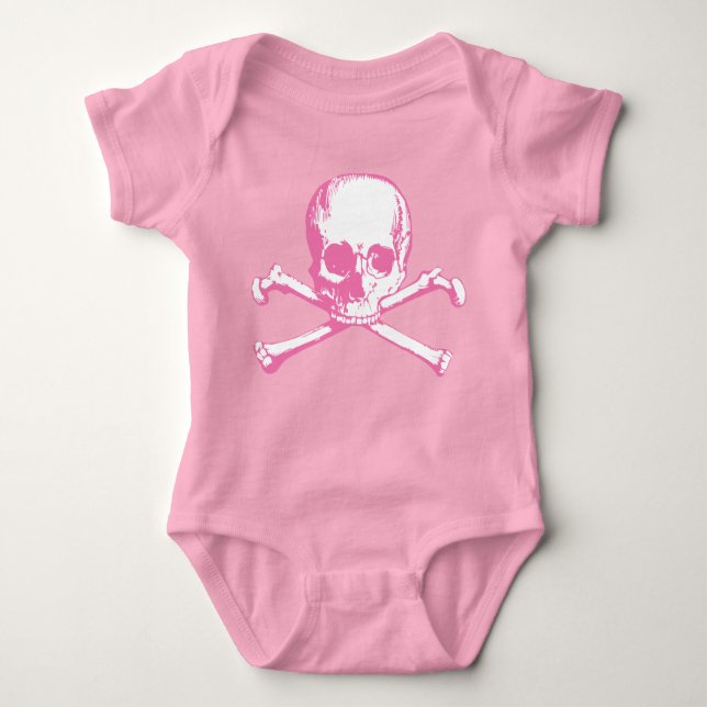 Body Para Bebé Calavera Rosa Y Camiseta Cruzada (Anverso)