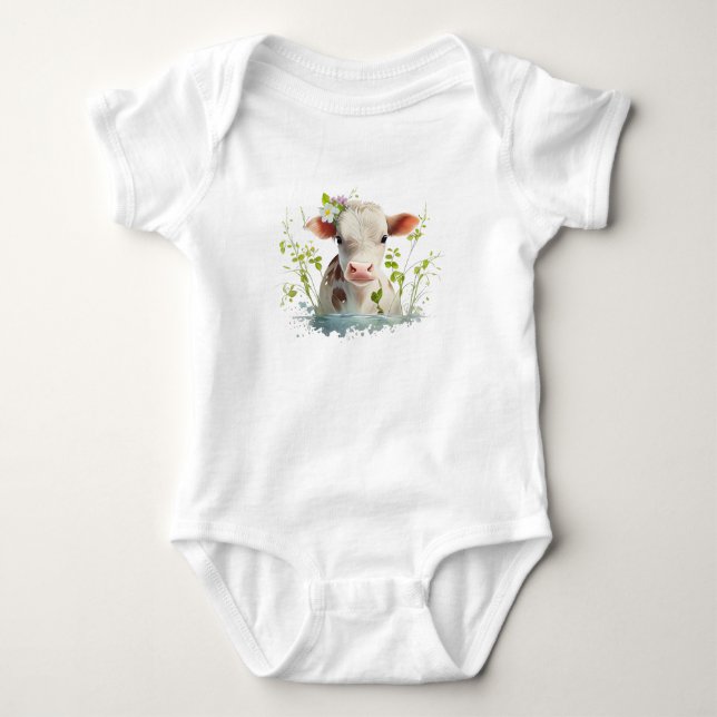 Body Para Bebé Calf rojo y blanco con flores (Anverso)