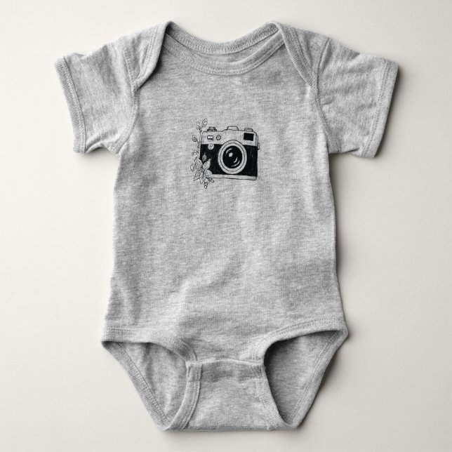 Body Para Bebé Cámara Vintage - Boceto Floral (Anverso)