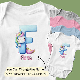 Body Para Bebé Cambia el nombre lindo rosa azul letra F Unicornio