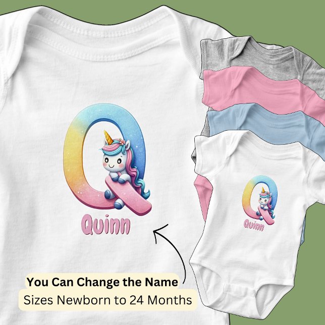 Body Para Bebé Cambia Nombre Rosa Azul Bonito Letra Q Unicornio (Subido por el creador)