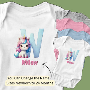 Body Para Bebé Cambiar nombre Bonito Letra rosa azul cúpula W uni