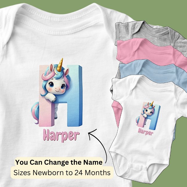 Body Para Bebé Cambiar Nombre Rosa Bonito Azul Letra H Unicornio (Subido por el creador)