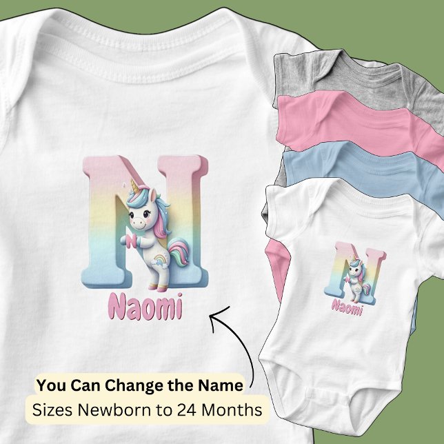 Body Para Bebé Cambiar nombre rosa bonito azul lindo letra N unic (Subido por el creador)