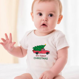 Body Para Bebé Camioneta Roja con Marco Lindo con Árbol Mi Primer