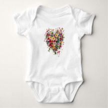 Camiseta bebé Bodysuit corazón y flores