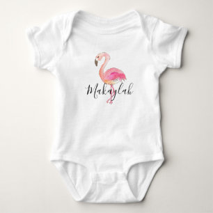 Body Para Bebé Camiseta con nombre de bebé de flamingo rosa chica