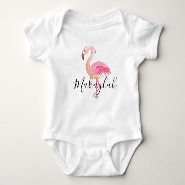 Body Para Bebé Camiseta con nombre de bebé de flamingo rosa chica (Anverso)