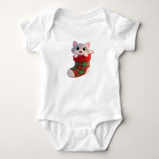 Body Para Bebé Camiseta de bebé con gatito de Navidad en calcetín
