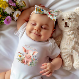 Body Para Bebé Camiseta de bebé Granja de flores silvestres cerdi