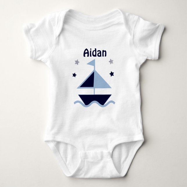 Body Para Bebé Camiseta de bebé "Nautical/Sailboat/Navy" personal (Anverso)