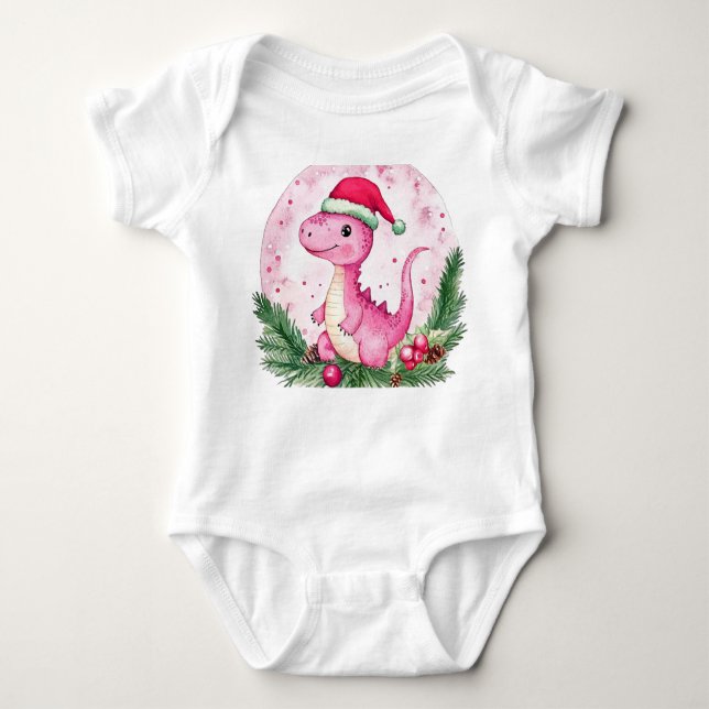 Body Para Bebé Camiseta de bodysuit bebé dinosaurio rosa (Anverso)