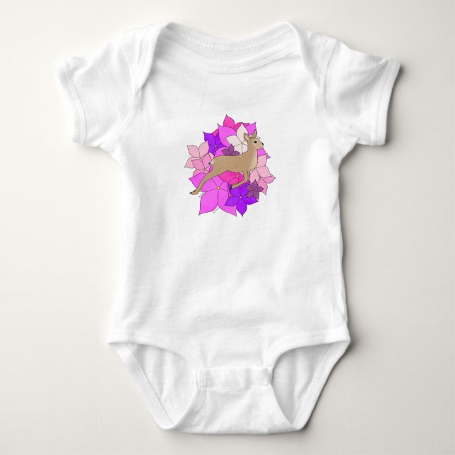 Body Para Bebé Camiseta de cervatillo lindo con flores (Anverso)