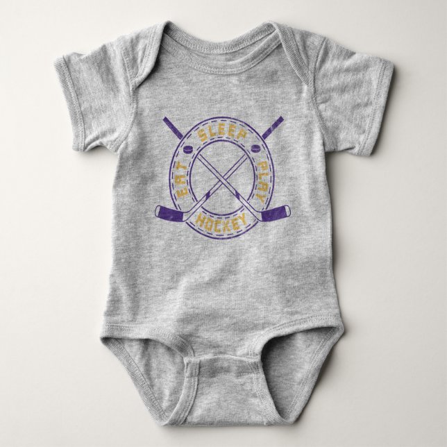 Body Para Bebé Camiseta de comer, dormir, jugar hockey (Anverso)