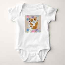Body Para Bebé Camiseta de Corgi entre Flores
