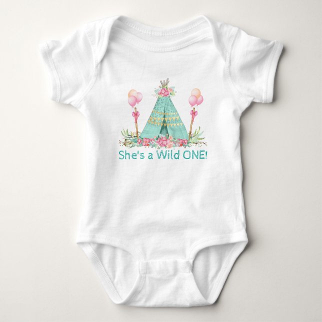 Body Para Bebé Camiseta de cumpleaños 1er cumpleaños Teepee Wild  (Anverso)