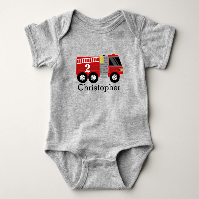 Body Para Bebé Camiseta de cumpleaños de Fire Truck (Anverso)