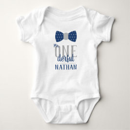 Body Para Bebé Camiseta de Cumpleaños Mr ONEderful en Azul y Gris
