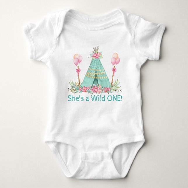 Body Para Bebé Camiseta de cumpleaños salvaje de niñas Teepee (Anverso)