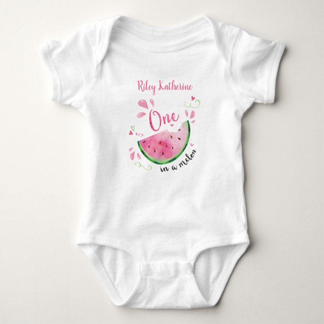 Body Para Bebé Camiseta de cumpleaños uno en melón (Anverso)