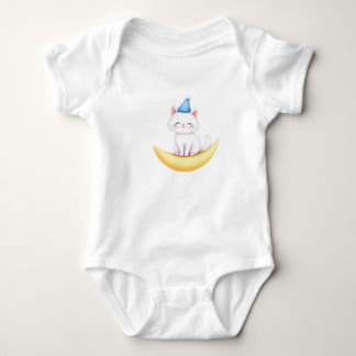Body Para Bebé Camiseta de gatito blanco lindo en la luna