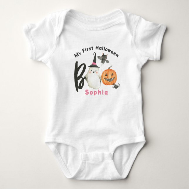 Body Para Bebé Camiseta de Halloween-Boo-Spooky-First Halloween (Anverso)