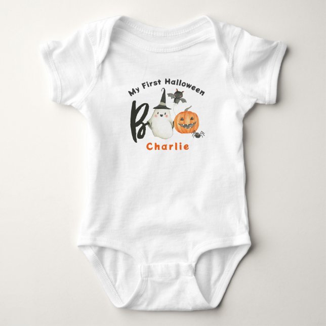 Body Para Bebé Camiseta de Halloween-Boo-Spooky-First Halloween (Anverso)