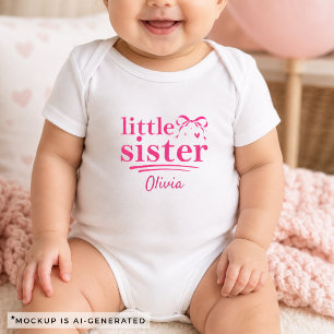 Body Para Bebé Camiseta de hermana pequeña con lazo rosa a juego