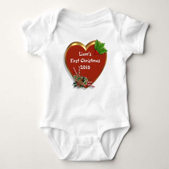Body Para Bebé Camiseta de la primera Navidad de Babys personaliz (Anverso)