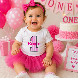 Body Para Bebé Camiseta de niña de primer cumpleaños con rayas ro